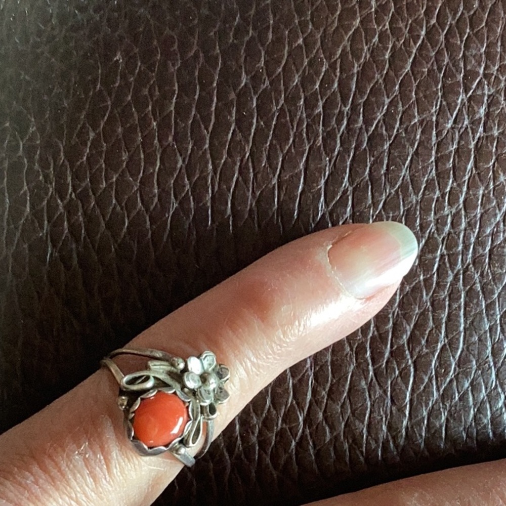 Ring Native American Red Mediterranean Coral Sterling Silver 7